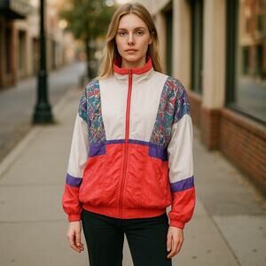 Vintage Women’s 80s 90s Windbreaker Jacket Hipster Abstract retro Small